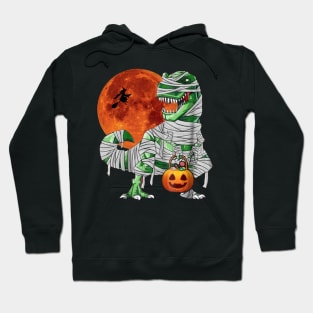 Halloween Pumkin Dinosaur T-rex & Witch Under the Moonlight Hoodie